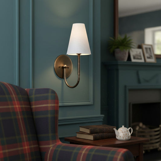 
Disc Traditional Linen Wall Sconce for Bedrooms, 5 in / 12.7 cm