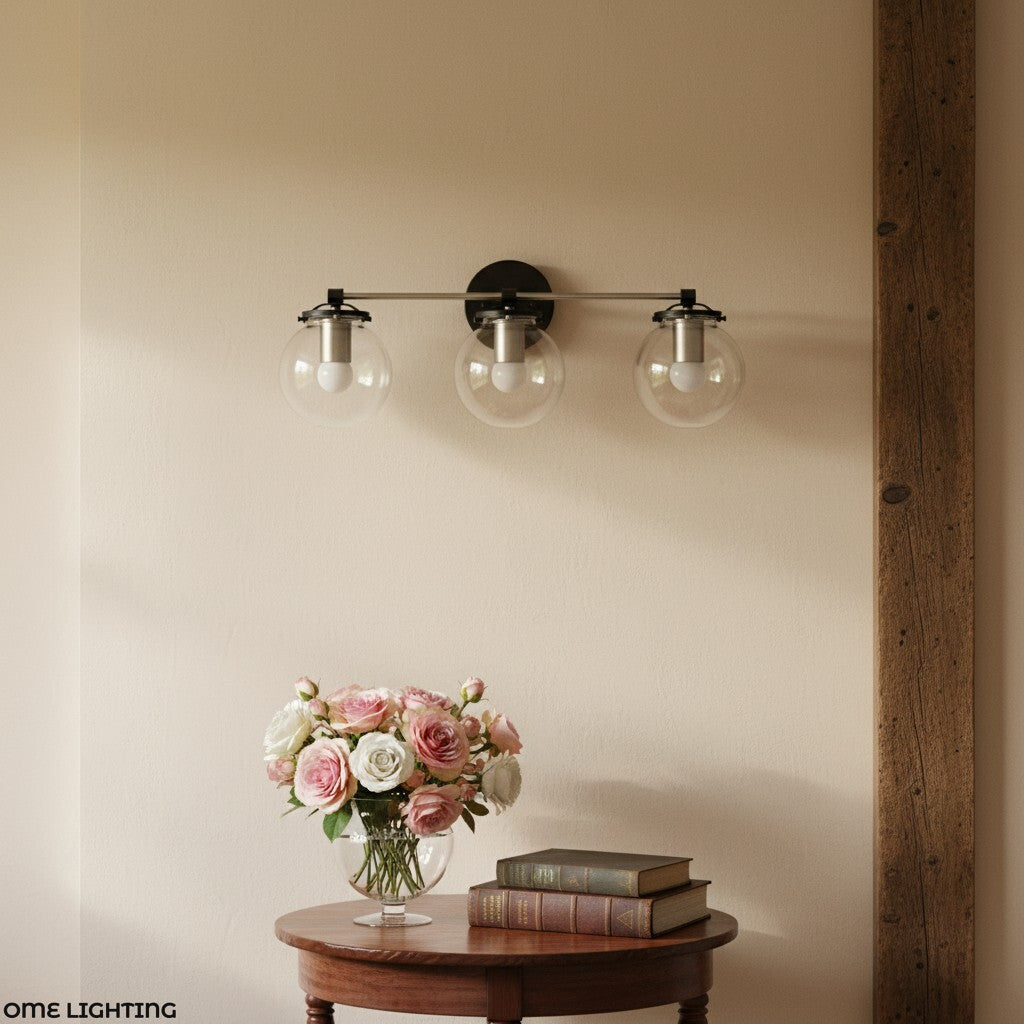 
Clear Glass 3-Light Wall Sconce for Bathroom Vanity, 24 in Wide