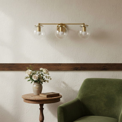 Clear Glass 3-Light Wall Sconce for Bathroom Vanity, 24 in Wide