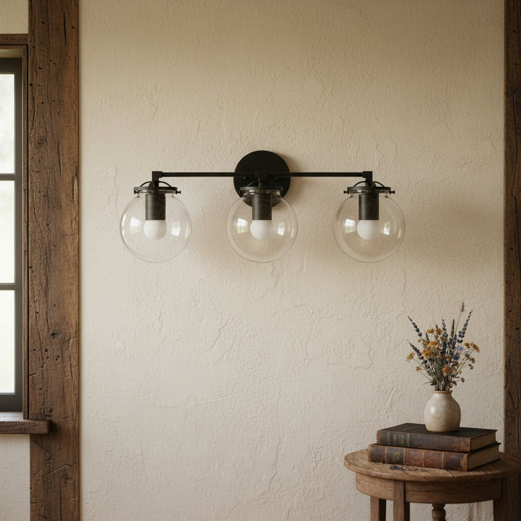 
Clear Glass 3-Light Wall Sconce for Bathroom Vanity, 24 in Wide