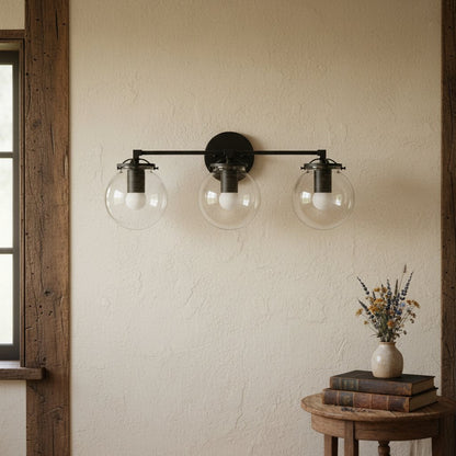 Clear Glass 3-Light Wall Sconce for Bathroom Vanity, 24 in Wide