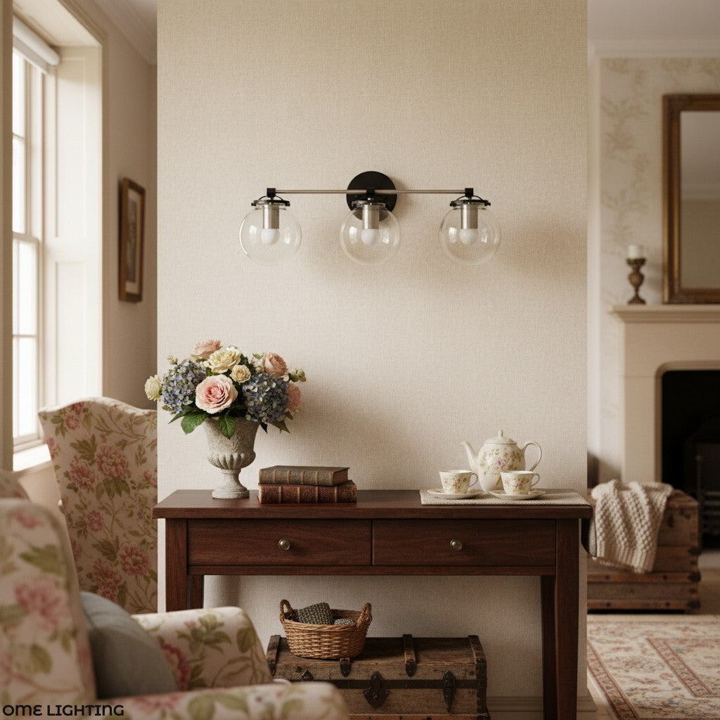 
Clear Glass 3-Light Wall Sconce for Bathroom Vanity, 24 in Wide