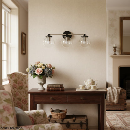 Clear Glass 3-Light Wall Sconce for Bathroom Vanity, 24 in Wide