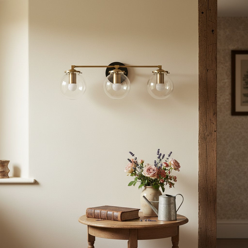 
Clear Glass 3-Light Wall Sconce for Bathroom Vanity, 24 in Wide