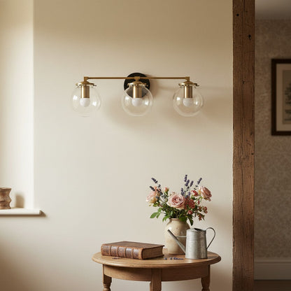 Clear Glass 3-Light Wall Sconce for Bathroom Vanity, 24 in Wide